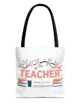 🍎 New Teacher Tote Bag 16” x 16” | Cute Floral Book Design | Perfect Gift!
